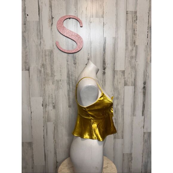 Forever 21 Metallic Gold Tie-Front Peplum Cami Top – Size S - Picture 6 of 6